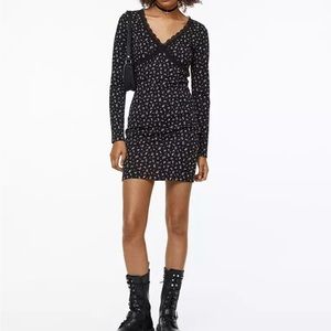 DIVIDED H&M Black/Floral Women Lace-Trimmed Ribbed Dress size L